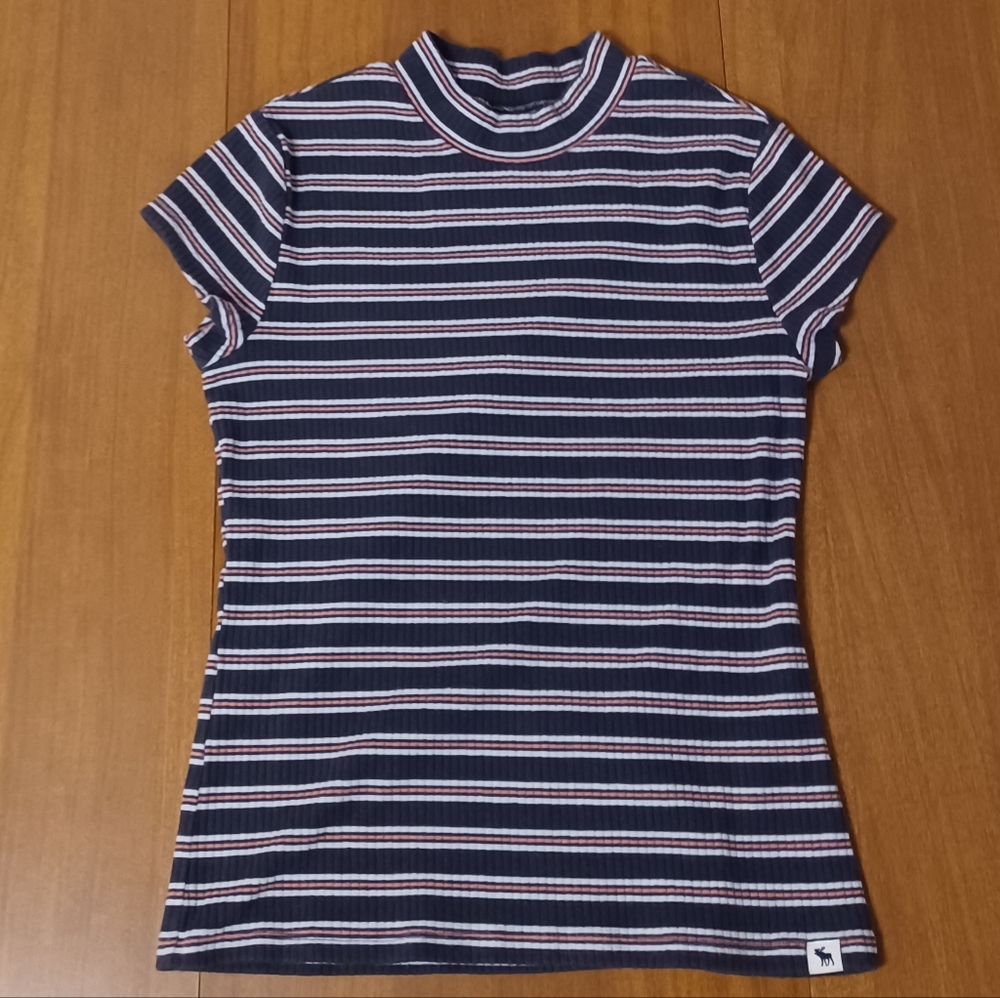 Abercrombie Kids Striped Mock-Neck Shirt Girls 13/14 Short Sleeve